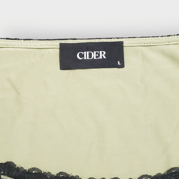 Cider Green Black Lace Flare Long Bell Sleeve Crop Top Fairycore Goth Large - Picture 8 of 12